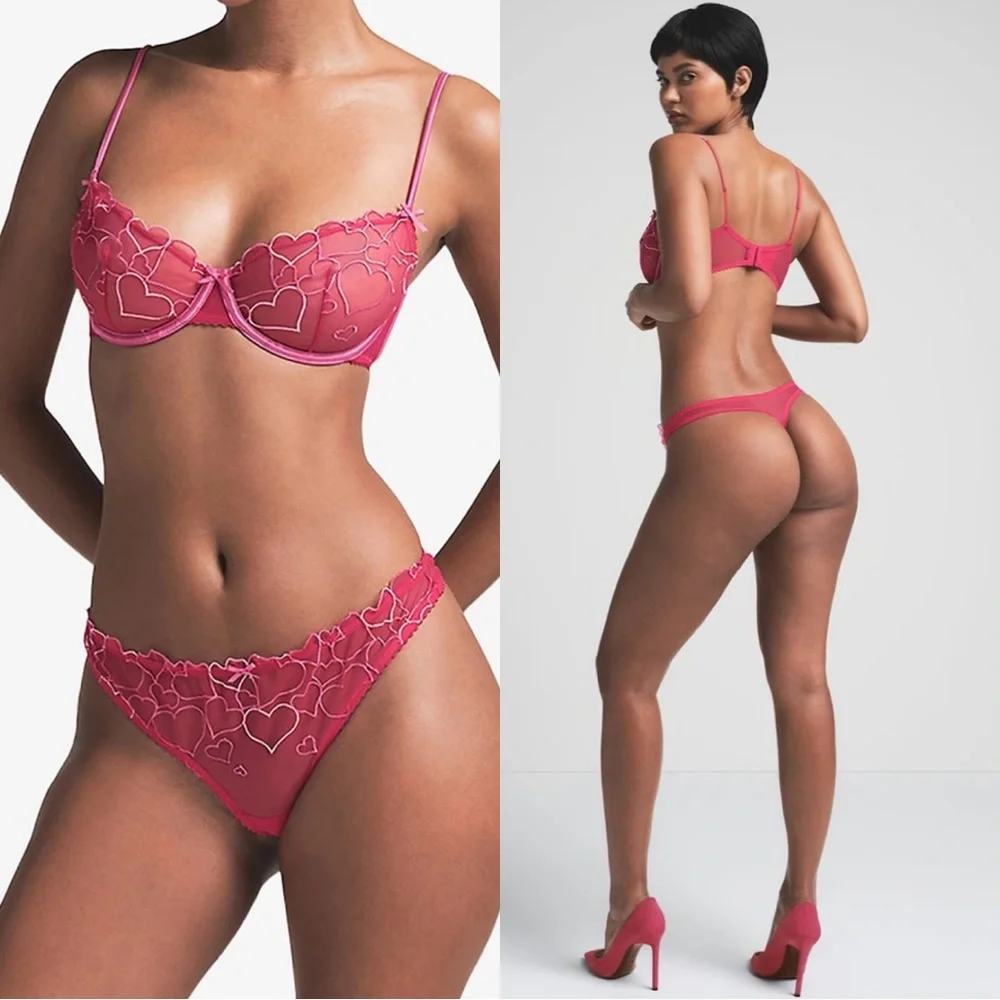 Skims Embroidered Tulle Thong Size 2X NWT - Picture 2 of 9
